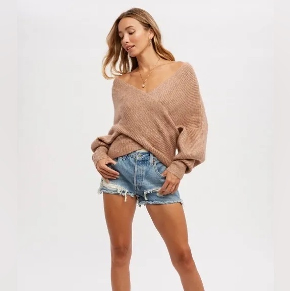 CLEAR OUT!!! Crossover Ribbed Pullover- Latte - Picture 7 of 11